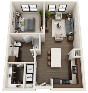 A1 - One Bedroom / One Bath - 696 Sq. Ft.*